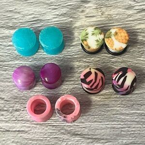 Multicolored Plug Earrings Set Of 5